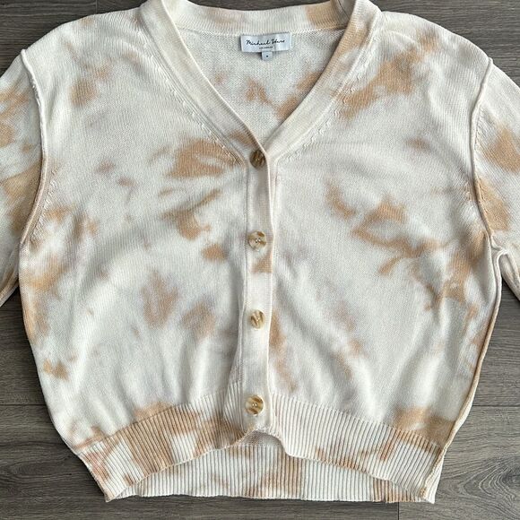MICHAEL STARS Rylie Tie Dye Cardigan Medium Relaxed Neutral Beige Preppy Coastal - Picture 7 of 12